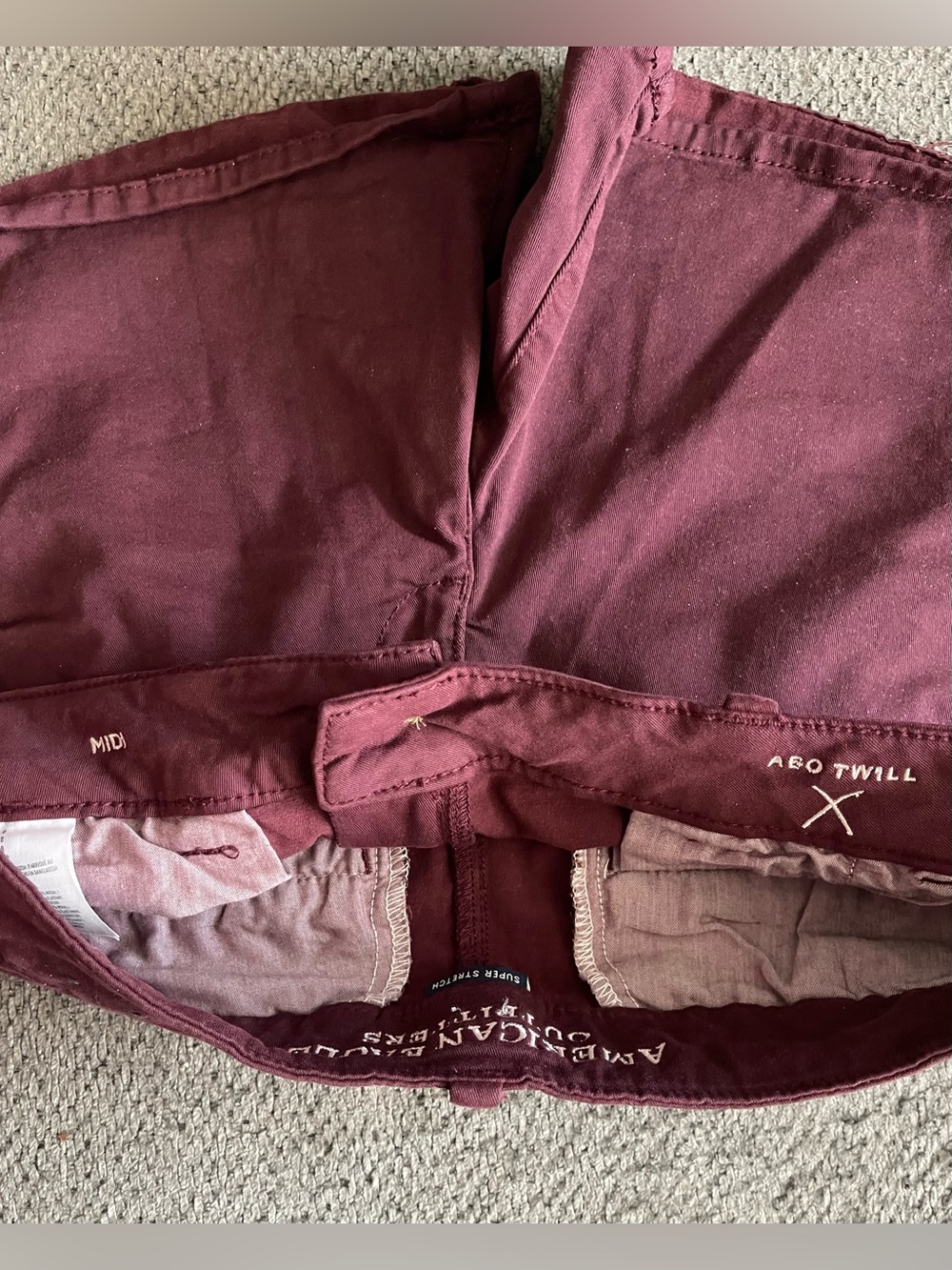 American Eagle Outfitters Women's Burgundy Twill Style Midi Shorts - Picture 3 of 5